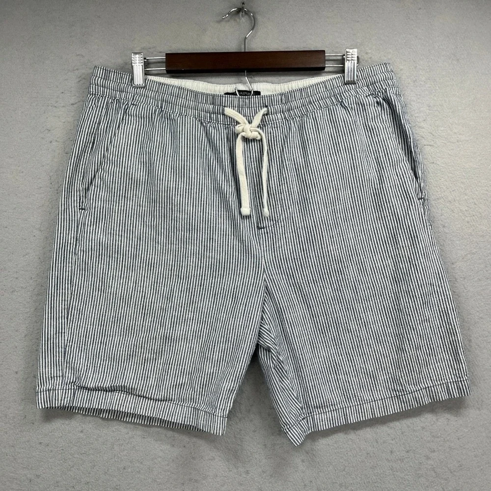 Banana Republic Shorts Men Large Blue Hickory Stripe Drawstring Casual Preppy